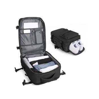 Вакуумний рюкзак BJLFS, ручна поклажа Ryanair 40x30x20, великий дорожній рюкзак, ручна поклажа для літака, рюкзак з подушкою безпеки та вакуумним насосом, сумка для літака з вакуумною системою, ручна поклажа для 14-дюймового ноутбука A01-чорний Ryanair/Wi