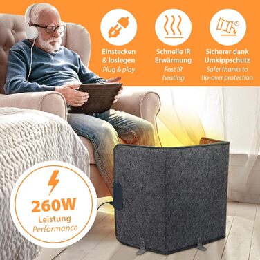 Інфрачервоний обігрівач для столу Mi-Heat 260 Вт Окремостоячий обігрівач для офісного столу, робочого місця під столом Температура до 60C, складний, сірий