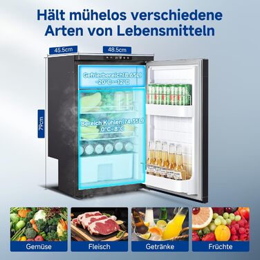 Компресорний холодильник AAOBOSI 83L, холодильник для кемпера з керуванням за допомогою застосунку, 12/24 В постійного струму, автомобільний холодильник зі світлодіодним підсвічуванням, охолоджує до -20 для автомобіля, вантажівки, човна, автофургона, кемп