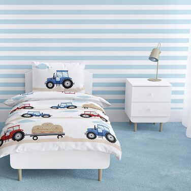 Трактор дитяча постільна білизна 135x100 фланель/бобр, 1 наволочка 40x60 1 підодіяльник 100x135 см Трактори Високоякісна постільна