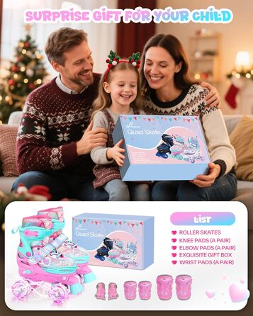 Роликові ковзани Sportneer для дівчаток, EU 23-36, райдужні роликові ковзани для дітей, 4 регульовані розміри із захисним спорядженням, роликові ковзани для початківців, подарунки на Різдво та день народження, рожеві XS (EU 23-26)