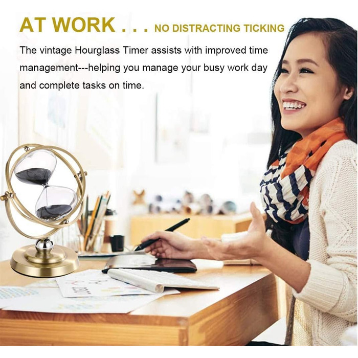 Пісочний годинник SuLiao для Uten, поворотний на 720, старовинний білий пісочний годинник, вінтажний пісочний годинник 1 Hora Reloj de Arena, великий метал, пісочний годинник, офіс, письмовий стіл, дім, весільне оформлення (поворот 720, чорний пісок, 60 х