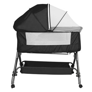 Дитяче ліжечко 3-в-1, дитяча колиска та дорожнє ліжечко, 4-рівневе регулювання висоти дитячого ліжечка, відкидне крісло, ліжечко, колиска для дітей вагою до 25 кг - 104 x 52 x 100-110 см - чорний колір