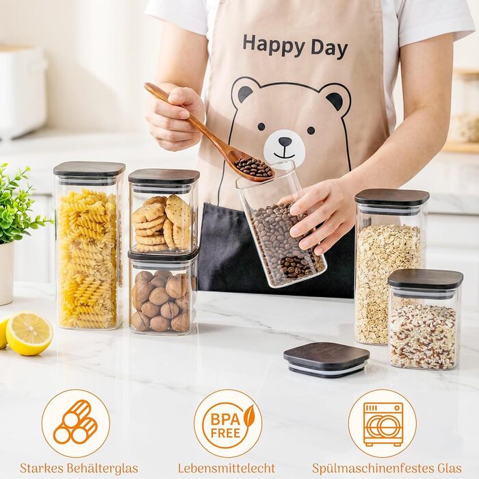 Герметичні банки для зберігання з кришками, набір з 12 шт. , скляні контейнери для зберігання з кришками, скляні контейнери для кухні, банки для зберігання пластівців, печива та продуктів, загальний об&39єм 9,2 літра
