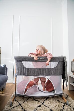 Дитяче ліжечко Momi SMART Bed 4-в-1 до 15 кг, приліжкове ліжечко для немовлят з матрацом, регульована висота, сірого кольору, одномісне