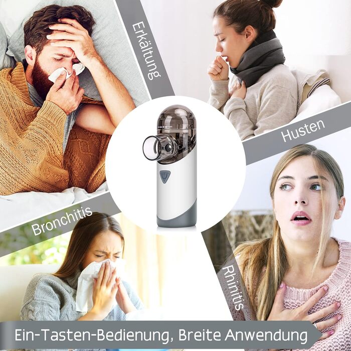 Інгалятор небулайзер Низький рівень шуму, Портативний набір інгаляторів, Ефективне лікування респіраторних захворювань, Підзаряджається від USB, Інгалятор для дітей та дорослих Сірий