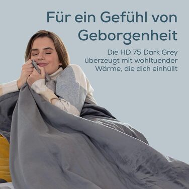 Ковдра Beurer HD 75 Dark Grey, м&39яка, з підігрівом, 6 температурних режимів, можна прати в пральній машині, з автоматичним вимкненням та додатковою безпекою, темно-сіра, 180 x 130 см