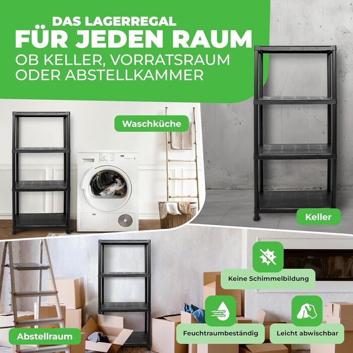 Міцний стелаж, комплект з 2 шт., підвальні стелажі, стелажі для зберігання, безболтові стелажі, стелаж для комори, 131 x 60 x 30 см, кожен стелаж витримує до 80 кг та має 4 полиці