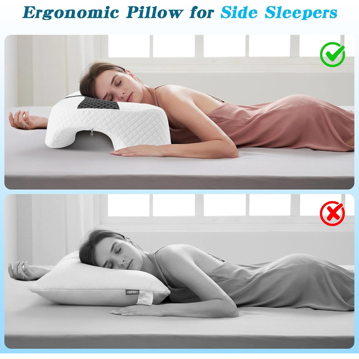 Подушка для сну на боці з проймою, подушка для шиї та плечей, подушка з піни з ефектом пам&39яті, підходить для сну на боці, спині та животі сіра 55 x 35,5 x 15 см