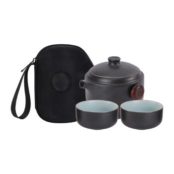 Набір для чаювання Подорожний Кунг-Фу Чайник з чорної кераміки та 2 чашки для насолоди чаєм вдома та в дорозі