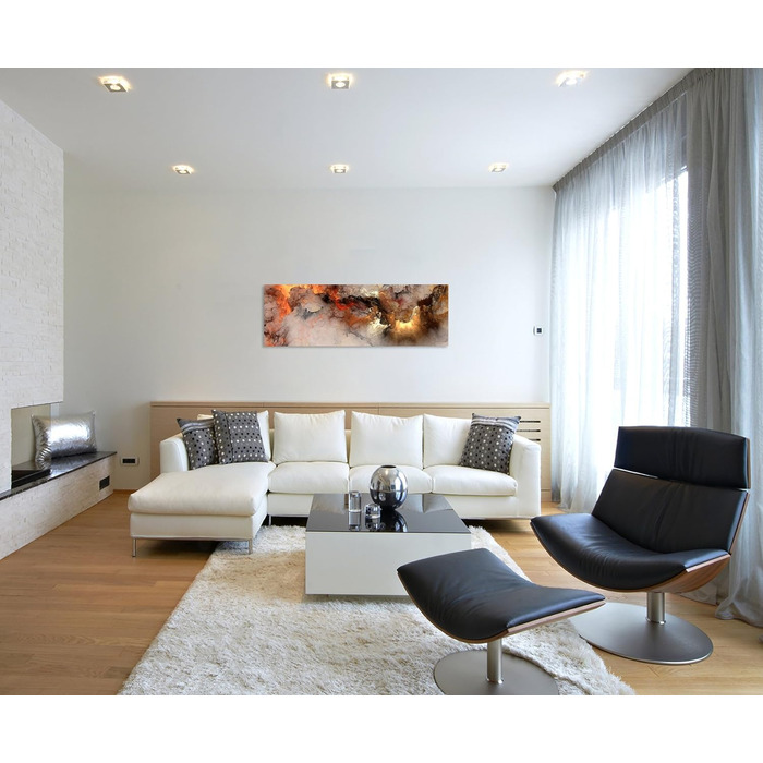 Панорамний живопис 150x50cm Абстрактний фреска вогонь і туман на полотні хмари з проривом світла Ексклюзивна фреска