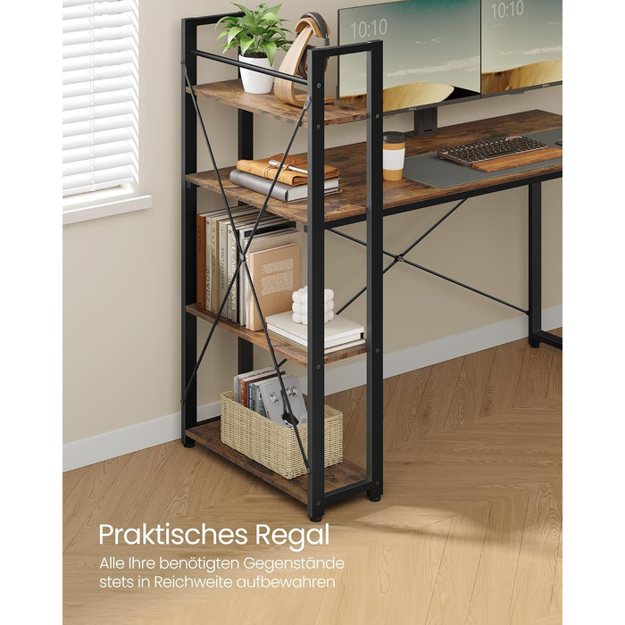 Стіл VASAGLE, комп'ютерний стіл з полицями праворуч або ліворуч, офісний стіл шириною 137,2 см, для навчання, домашнього офісу, пр