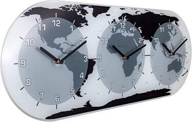 Настінний годинник NeXtime 'MONDIAL з 3 циферблатами, скло, 50 x 18,6 см
