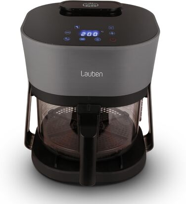 Фритюрниця Lauben Glass&Steam з гарячим повітрям 4500BG зі скляним кошиком для смаження, функцією пари, 8 програм, ручним налаштуванням часу та температури, кошик, безпечний для посудомийної машини, об'єм контейнера 4.5 л