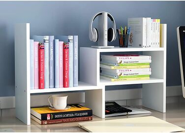 Книжкова полиця Hossejoy, регульована окремостояча книжкова полиця, тримач для книг, розширювана дерев&39яна окремостояча полиця для офісу, вітальні (білий колір)