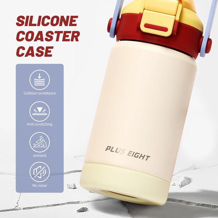 Дитяча ізольована пляшка для води об&39ємом 350 мл із трубочкою, вакуумний стаканчик з подвійними стінками без бісфенолу А, нержавіюча сталь 18/8, герметичні дитячі чашки з трубочкою для школи, подорожей, хлопчиків та дівчаток (бежевий)