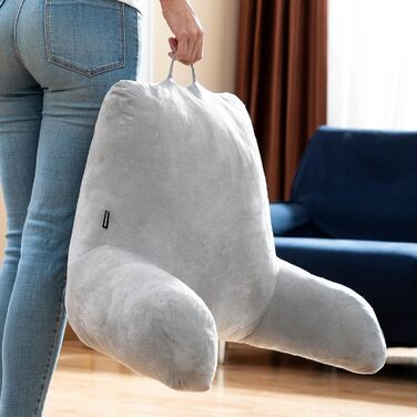 Подушка для читання InnovaGoods Huglow з підлокітником, для дивана, ліжка та килима, подушка для читання з поперековою опорою та ручкою для перенесення, ергономічна, запобігає дискомфорту та болю, сіра