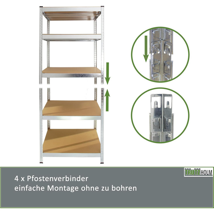 Стелаж для майстерні TRUTZHOLM, міцний стелаж, 180x75x75 см, вантажопідйомність 875 кг 5 полиць Архівний стелаж, стелаж для зберігання, стелаж для підвалу, металевий стелаж, гаражний стелаж