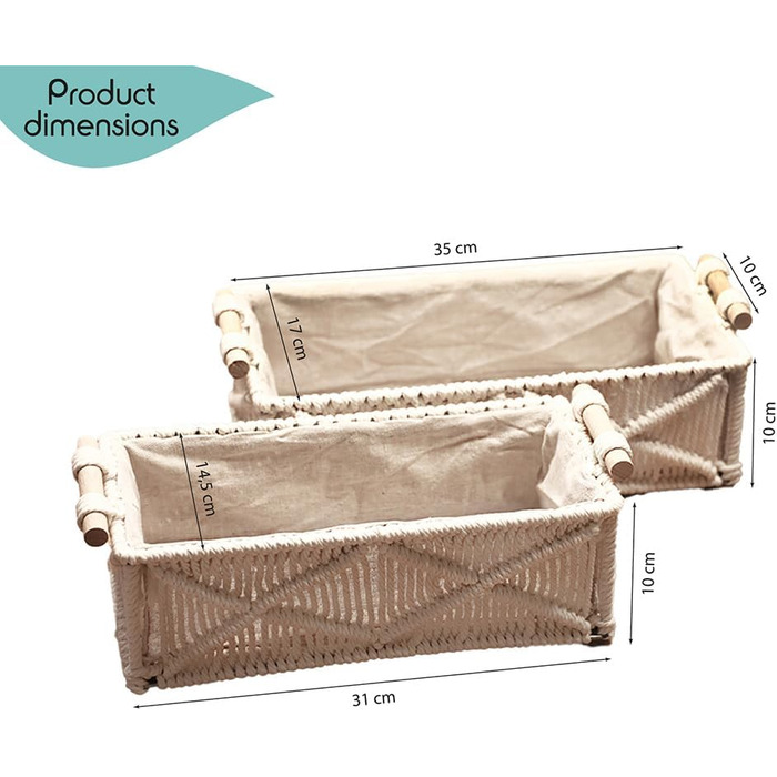 Квадратний кошик для зберігання, плетений, з тканинною підкладкою, білий, комплект з 2 шт.