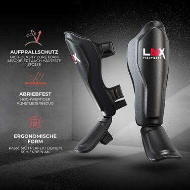 Щитки для гомілок LNX Muay Thai Pro Fight - Захист гомілок для бойових мистецтв, кікбоксингу, суглобів, SML XL, чорний, для чоловіків і жінок, чорний XL
