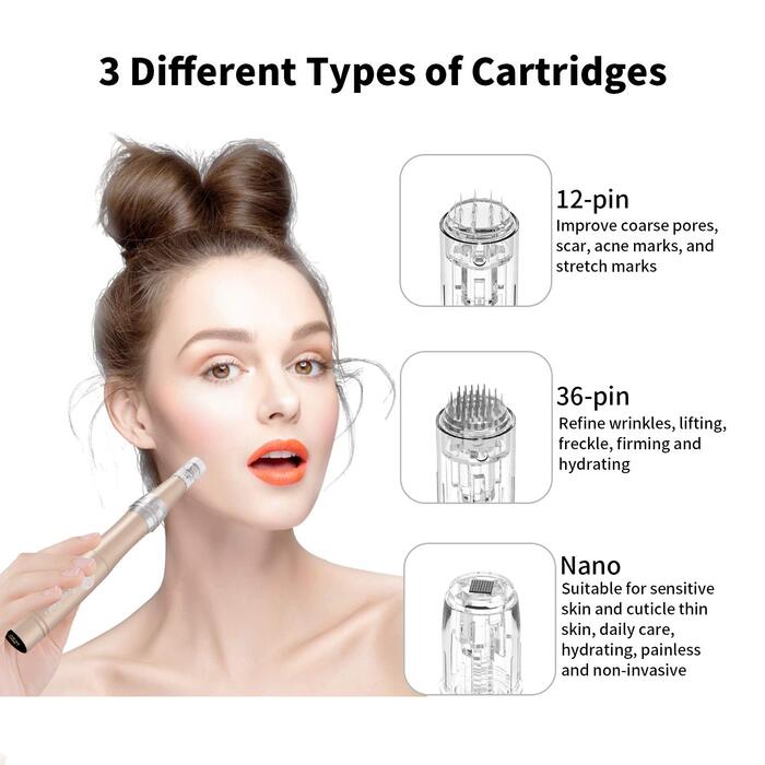 Електрична ручка для мікроголки 0-2,0 мм зі світлодіодним світлом, інструмент для відновлення шкіри для омолодження шкіри обличчя, проти акне, проти зморшок (в комплекті 24 картриджі з голками)