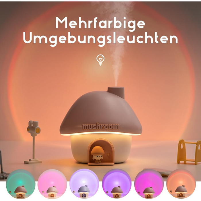 Мл Cute Mushroom House Humidifier Міні-зволожувач USB з 7 кольорами підсвічування, автоматичним відключенням і безшумним режимом для офісу, спальні, автомобіля, робочого столу (синій), 300