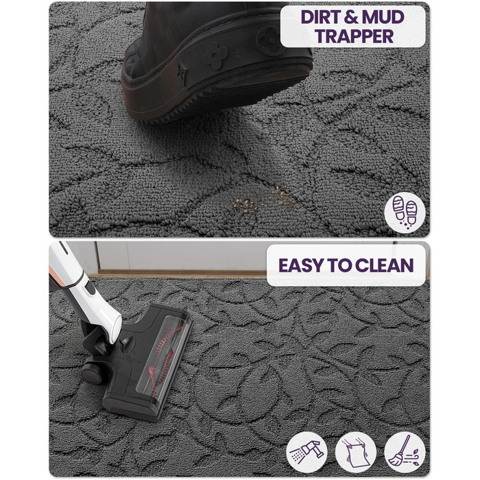 Килимок для дверей DEXI для приміщень, 81 x 121 см, нековзний килимок, що вловлює бруд, низький профіль, тонкий вхідний килимок, абсорбуючий, легко чиститься, килимок для вхідної зони, патіо, гілка 2&398&39 x 4&39 (прямокутний), колір листя сірий