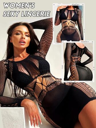 Жіноча сексуальна білизняна сукня Buitifo One Piece Babydoll Fishnet Nightwear M Black