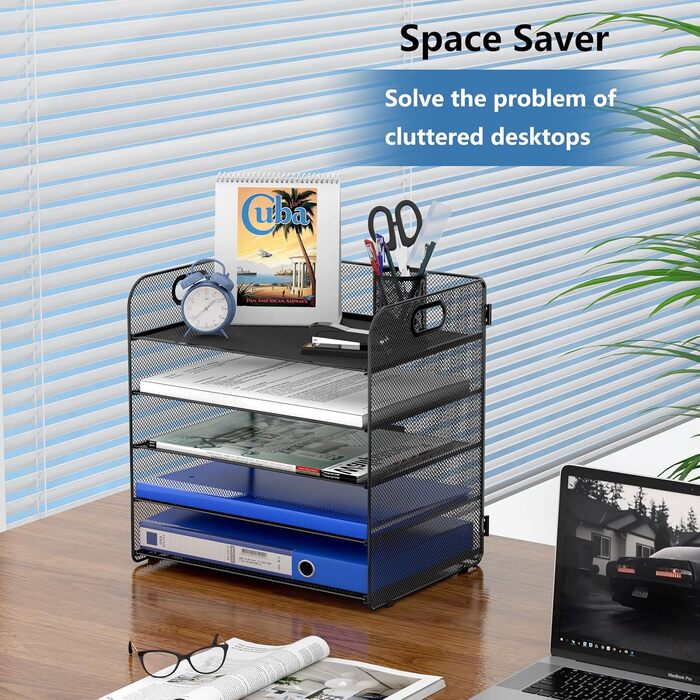 Настільний органайзер для листів 5 відділень Металевий лоток для документів A4 Лоток для паперу Тримач для журналів Аксесуар-органайзер для офісу, дому, школи, чорний