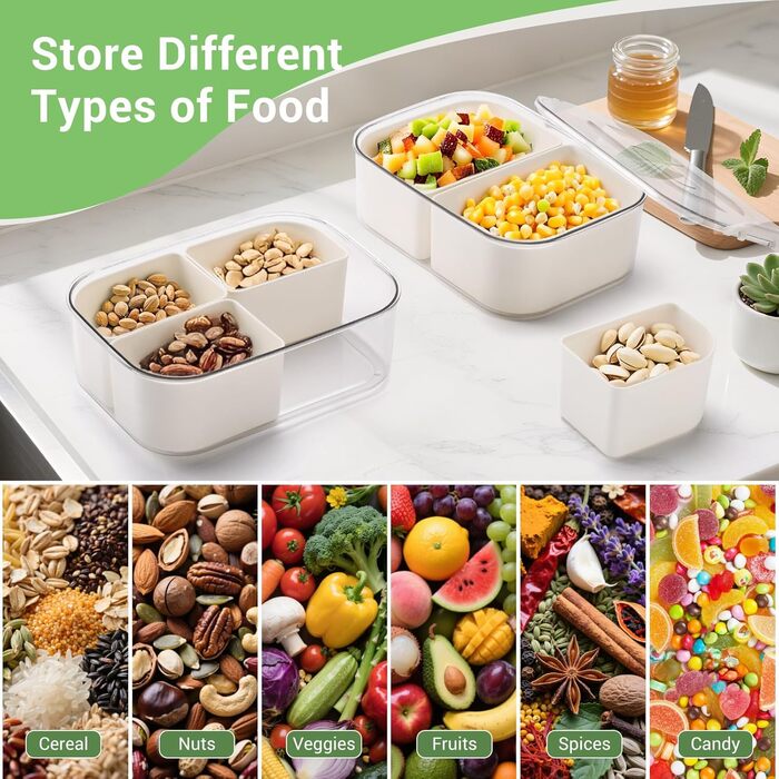 Розкішна коробка для снеків із 6 відділеннями, набір із 2 мисок для снеків для дітей, тарілки для снеків з кришками, багаторазова портативна коробка для снеків, горіхів, фруктів, спецій, подорожей, вечірок, пікніків, можна мити в посудомийній машині, біли