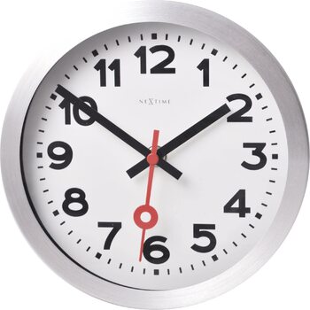 Настінний годинник NeXtime Designer 3998 Station, класичний вокзальний стиль у міні-форматі (19 см), алюмінієвий корпус, білий циферблат, Ø 19 см