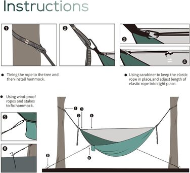 Гамак з москітною сіткою Гамак Sendowtek відкритий з ременями для дерев D-подібні карабіни Еластична мотузкова петля Ультралегкий портативний туристичний гамак для кемпінгу Відкритий сад (армійський зелений)