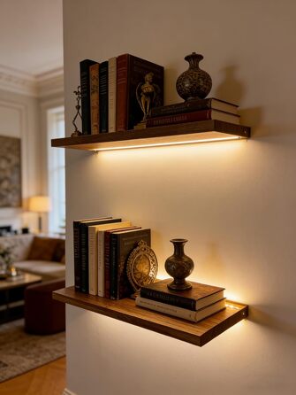 Полиці для ванної кімнати Плаваючі полиці для настінного декору Дерев&39яні настінні полиці для зберігання зі світлодіодними стрічковими світильниками над туалетом Плаваюча полиця для ванної кімнати, підвісна для книг, кутова вітальня, спальня, декор кухн