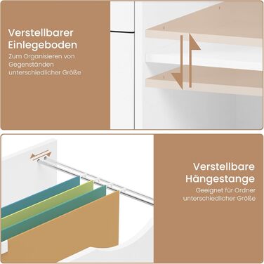 Шафа для файлів на колесах WOLTU з 3 шухлядами, мобільна шафа для документів з 5 колесами, офісна шафа з регульованою підвісною системою файлів та полицею, для домашнього офісу, 80x69,5x39,5 см, білий, ASK13ws