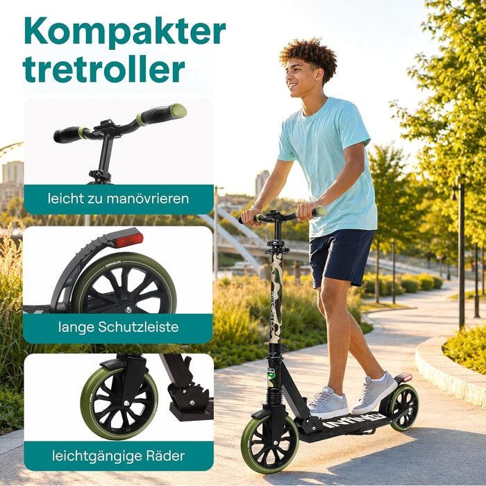 Дитячий самокат SereneLife Cityroller великі колеса, складаний, регулювання висоти, до 100 кг, камуфляж