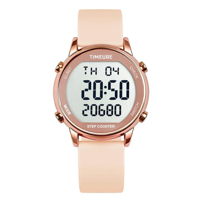 Жіночий крокомір, крокомір для ходьби, не потрібен додаток/телефон, водонепроникний фітнес-трекер калорій, відстеження відстані, будильник, великий цифровий дисплей, годинник, рожевий TU-2509