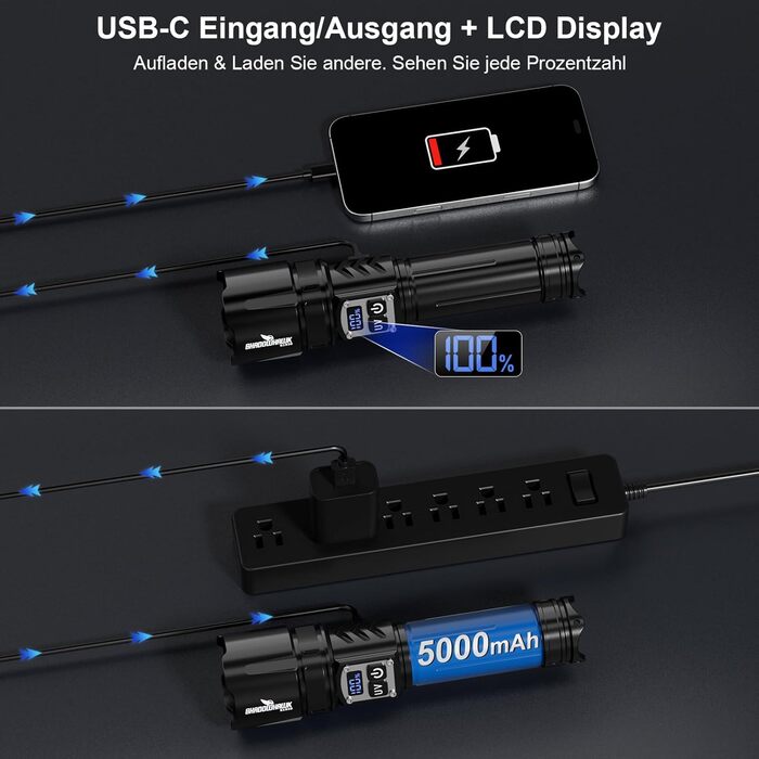 Акумуляторний ліхтарик Shadowhawk 2-в-1 зі світлодіодним/УФ-підсвічуванням та подвійним перемикачем Надзвичайно яскравий ліхтарик 500 000 люменів з чорним УФ-підсвічуванням для інспекції/кемпінгу/використання на свіжому повітрі, плавне регулювання яскраво