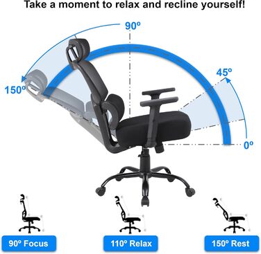 Ергономічне офісне крісло TITANO - Робоче крісло з регульованою висотою, підголівником та підлокітниками. Обертове крісло з функцією гойдання, поперековою опорою, піною з ефектом пам&39яті 12 см Вантажопідйомність 150 кг