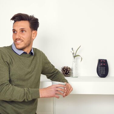 Обігрівач Taurus Tropicano Plug Heater, міні-керамічний, портативний, легкий та компактний, бездротовий вентилятор-обігрівач, програмований термостат, 2 рівні потоку, режим охолодження, 500 Вт, пластик, чорний