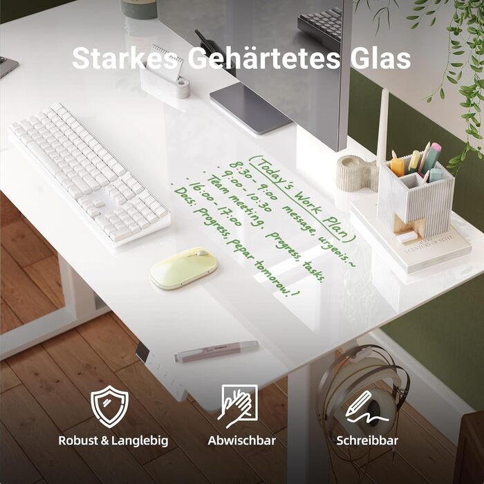 Стіл Claiks з регульованою висотою та скляною стільницею 120 x 60 см, електрично регульований, меблі для домашнього офісу, комп&39ютерний стіл, сучасний обідній стіл, стабільність та дизайн 120 x 60 см, супер білий