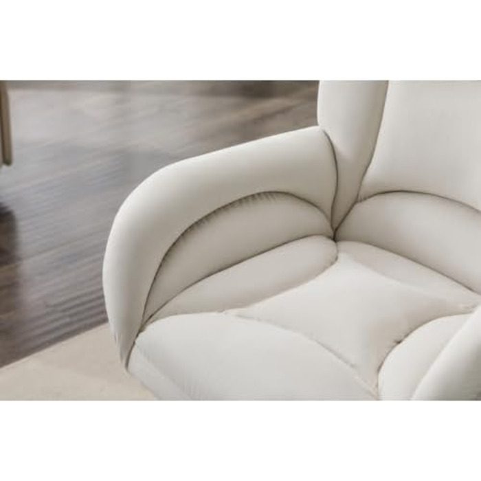 Бежеве робоче крісло з підголівником регульоване по висоті обертове крісло з велюрової тканини, крісло для домашнього офісу з підлокітниками та золотими ніжками, легке складання