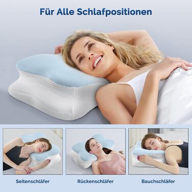 Подушка для шиї з піни з ефектом пам&39яті, ергономічна подушка з підтримкою шиї для сну на боці, спині та животі зі знімним чохлом, синя, 64 38 13 см