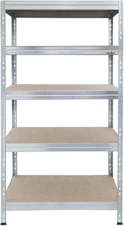 Міцний стелаж Steinbock - ВxШxГ 180 x 90 x 45 см - оцинкований - вантажопідйомність 1250 кг - безболтовий стелаж з 5 полицями - навантаження на полицю 250 кг - виготовлено в ЄС - стелаж для майстерні з оцинкованої сталі - міцний металевий стелаж типу S - 