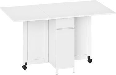 Обідній стіл Hzuaneri, розкладний обідній стіл на колесах, для 3-6 осіб, розкладний стіл з шухлядами, шафами та дворівневими відкритими полицями, підходить для невеликих приміщень, білий KT14003W