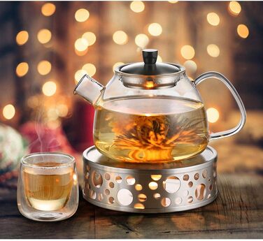 Гластальний підігрівач чайника з нержавіючої сталі, підігрівач для чаю з нержавіючої сталі з тримачем для чайної свічки і чайним с