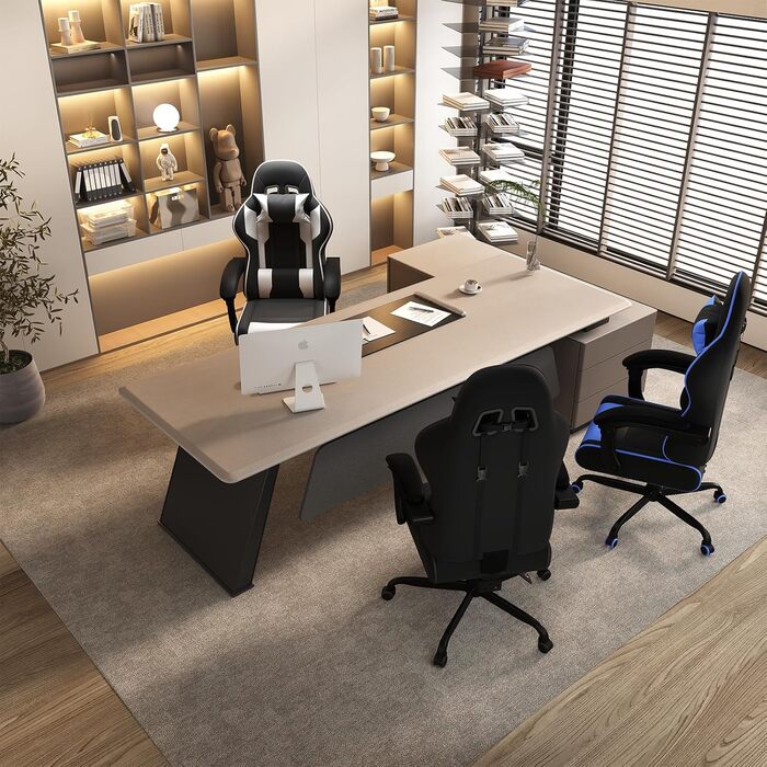 Ігрове крісло JUMMICO з функцією масажу, ергономічне офісне крісло 150 кг, ігрове крісло з надширокою подушкою сидіння 50 см, біле