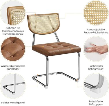 Комплект кухонних стільців Yaheetech із 2 шт. , обідні стільці зі спинкою з ротанга, консольне крісло зі штучної шкіри, м&39яке крісло для їдальні/кухні/вітальні/ресторану, ретро-коричневий