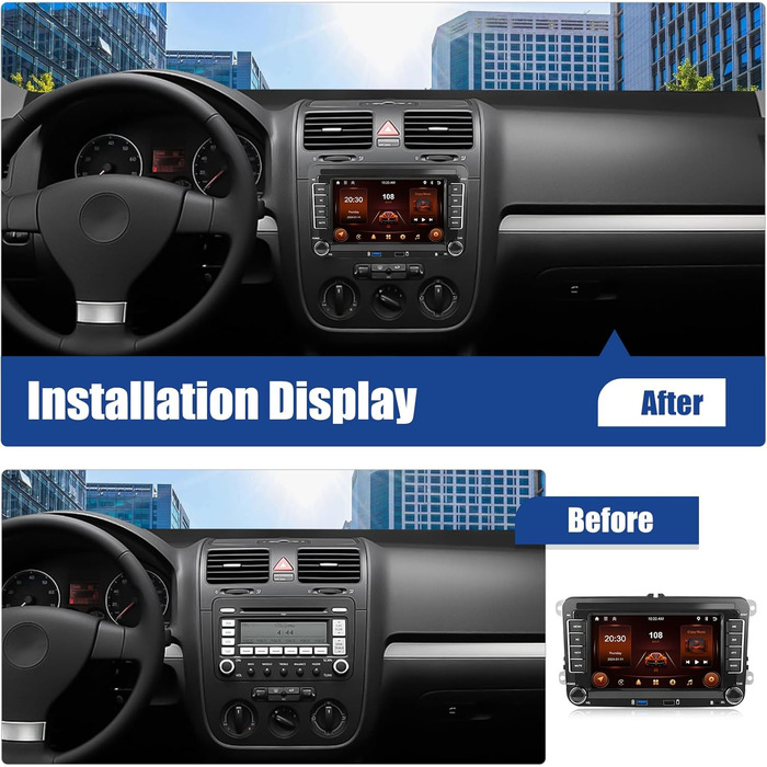 Автомагнітола CAMECHO Android 13 для VW Golf 5 Golf 6 Skoda Polo Passat Tiguan Touran з Carplay/Android Auto/Mirrorlink, 7-дюймовий ємнісний сенсорний екран з WiFi GPS FM Bluetooth-P2 P3264G 4-ядерний Carplay32EQ, 264G