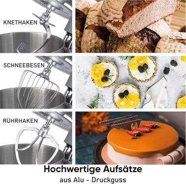 Кухонний комбайн HEINRICHS Чаша з нержавіючої сталі 1800 Вт Потужні запатентовані гачки для тіста, 8-ступінчаста багатофункціональна машина для замішування тіста з рідкокристалічним дисплеєм, Heinrich 's (12 літрів) 12 літрів XXXXL