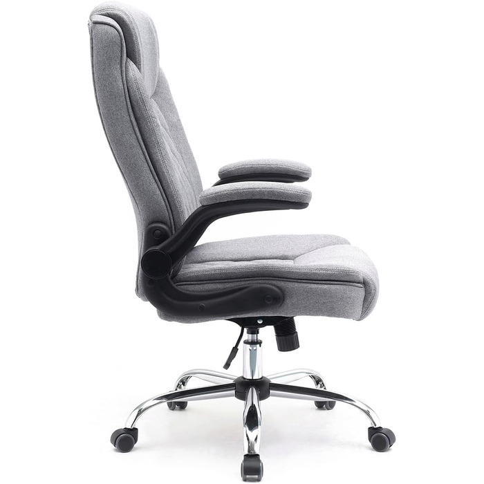 Офісний стілець з тканини Зручний, ергономічний обертовий стілець до 130 кг, зі складними підлокітниками, письмовий стілець з високою спинкою, сірий
